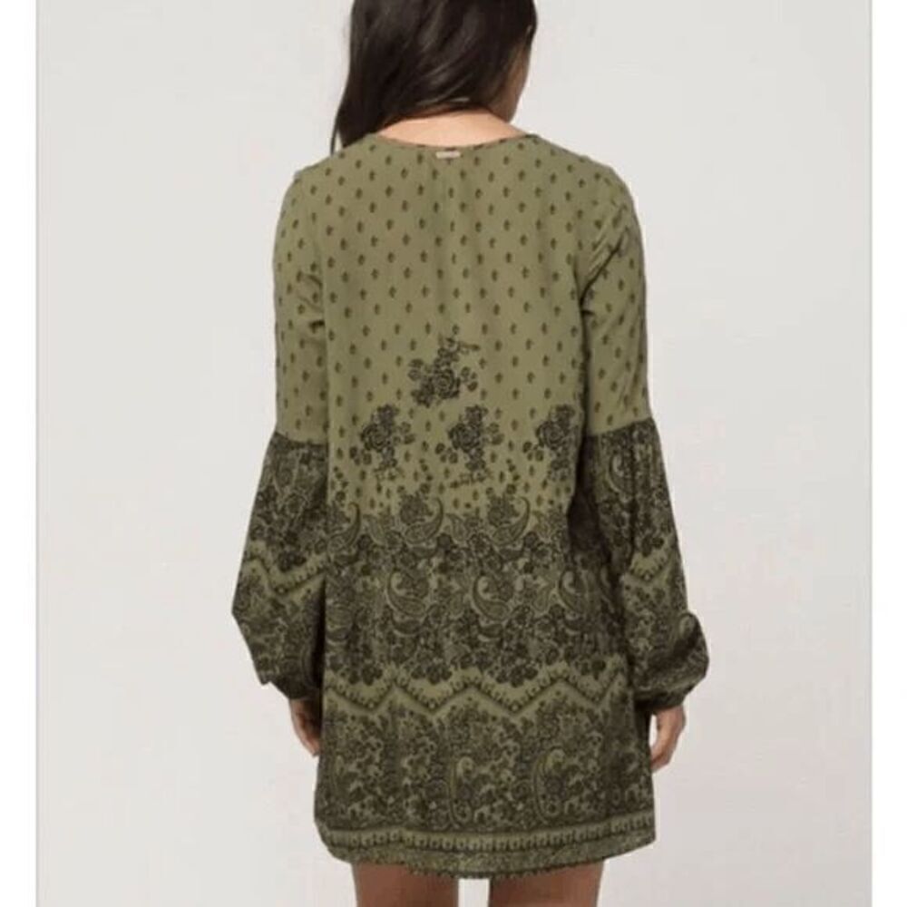 Billabong Olive Green Black Paisley Boho Tunic Mini Dress Small - Picture 10 of 10